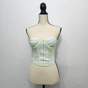 urban outfitters blue and yellow Marie rusched corset top